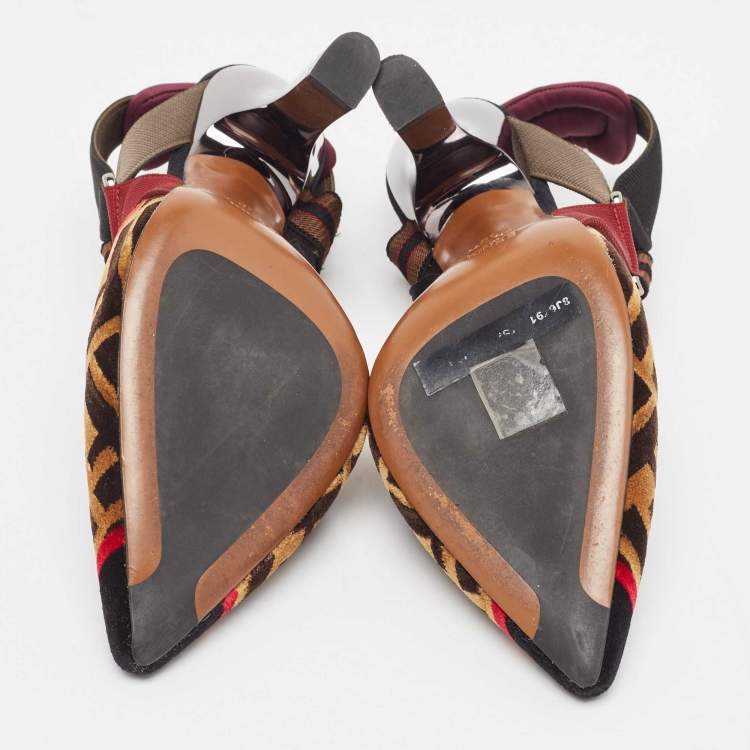 مملوكة مسبقًا Fendi Multicolor Zucca Velvet Colibri Forever Logo Slingback Pumps Size 38