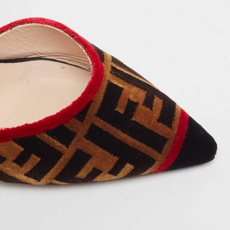 مملوكة مسبقًا Fendi Multicolor Zucca Velvet Colibri Forever Logo Slingback Pumps Size 38