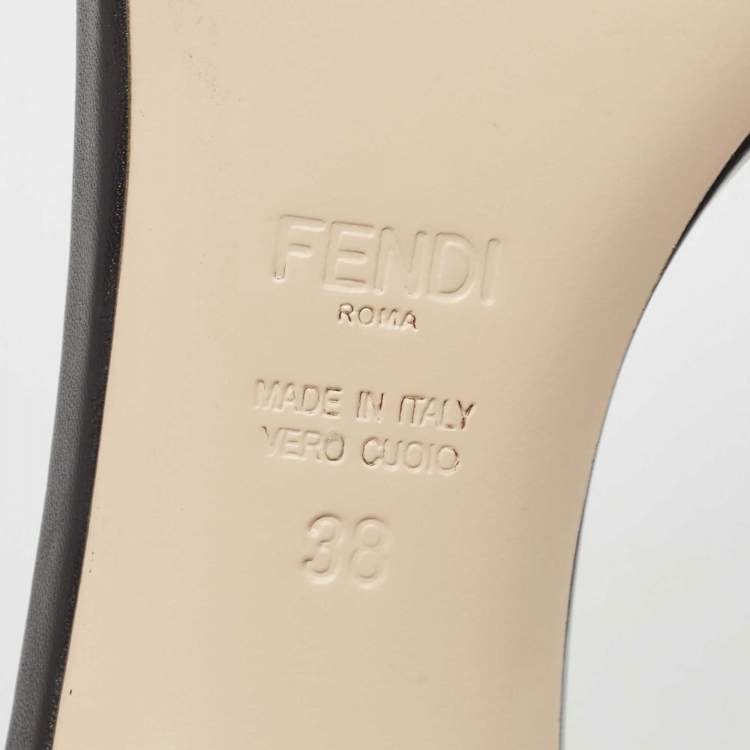 Pre Owned Fendi Brown/Black Velvet Logo  Slide Sandals Size 38