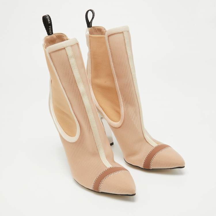 مملوكة مسبقًا Fendi Beige Mesh Colibri Ankle Boots Size 38