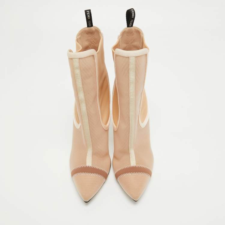 مملوكة مسبقًا Fendi Beige Mesh Colibri Ankle Boots Size 38