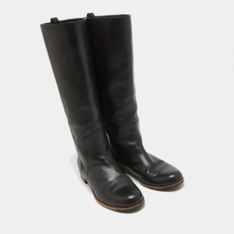 Pre Owned Fendi Black Leather Knee Length Boots Size 39