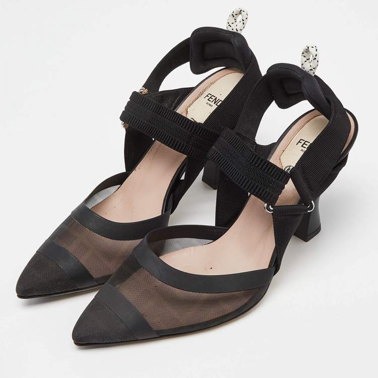 パンプス Fendi Slingbacks Fendi Black Zucca Mesh and Canvas Colibri Slingback Pumps
