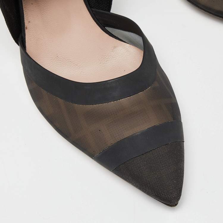 Pre Owned Fendi Black Zucca Mesh and Canvas Colibri Slingback Pumps Size 38