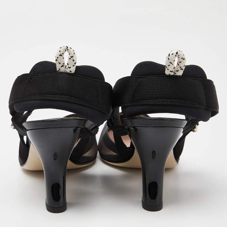 Pre Owned Fendi Black Zucca Mesh and Canvas Colibri Slingback Pumps Size 38