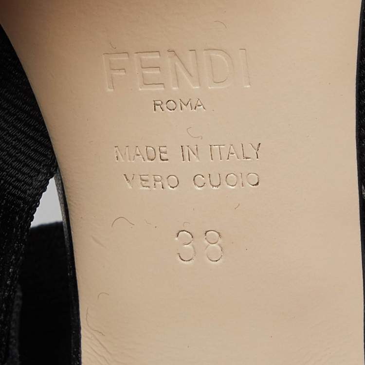 Pre Owned Fendi Black Zucca Mesh and Canvas Colibri Slingback Pumps Size 38