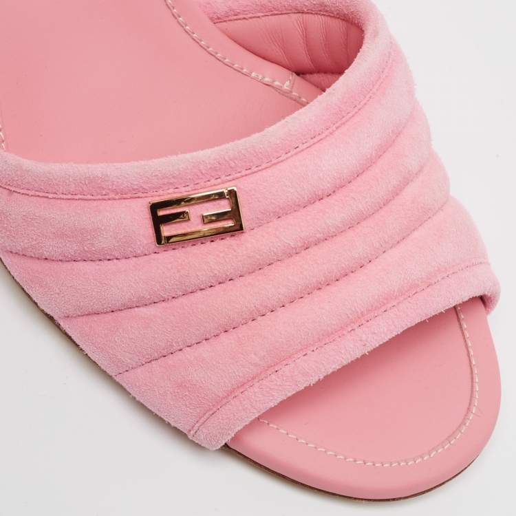 Pre Owned Fendi Pink Suede and Jelly Promenade Sandals Size 40