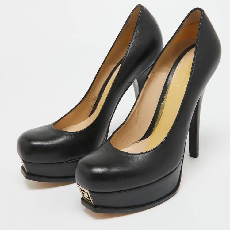 Pre Owned Fendi Black Leather Fendista Pumps Size 41