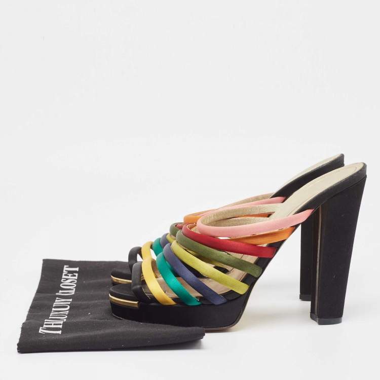 Pre Owned Fendi Multicolor Satin Strappy Platform Slide Sandals Size 40