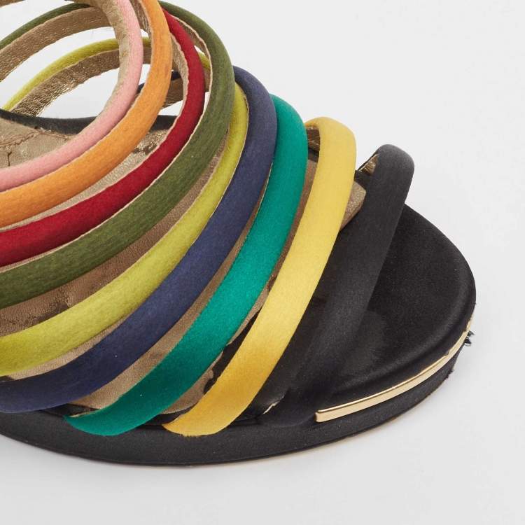 Pre Owned Fendi Multicolor Satin Strappy Platform Slide Sandals Size 40