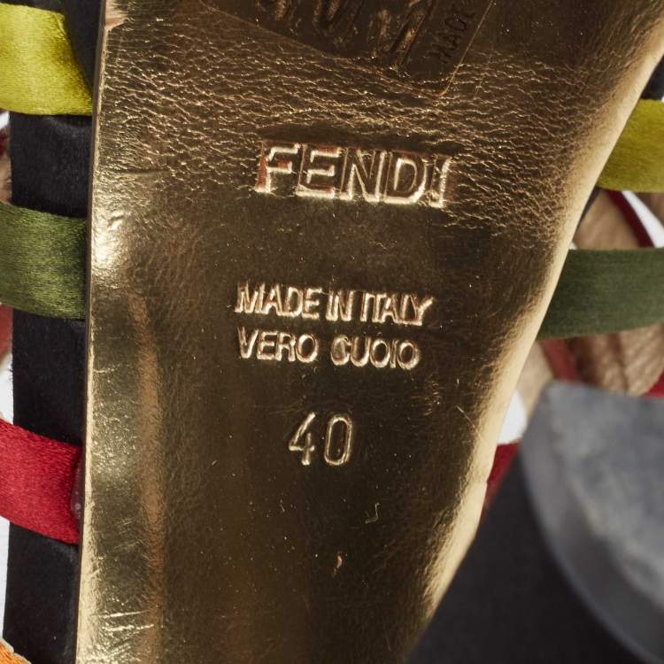 Pre Owned Fendi Multicolor Satin Strappy Platform Slide Sandals Size 40