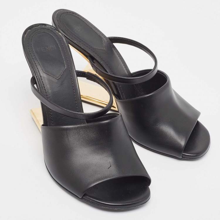Pre Owned Fendi Black Leather Fendi First Slide Sandals Size 37