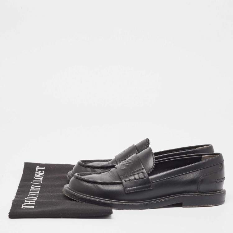 Pre Owned Fendi Black Leather Slip On Loafers Size 36
