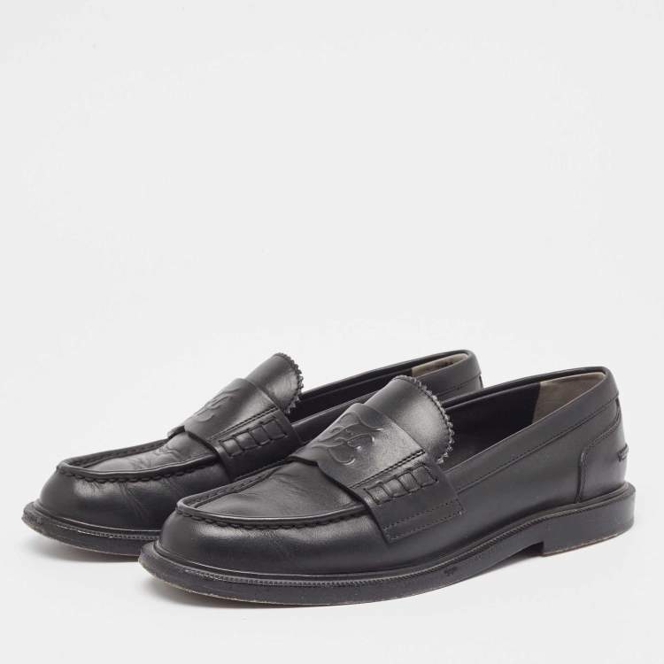 Pre Owned Fendi Black Leather Slip On Loafers Size 36