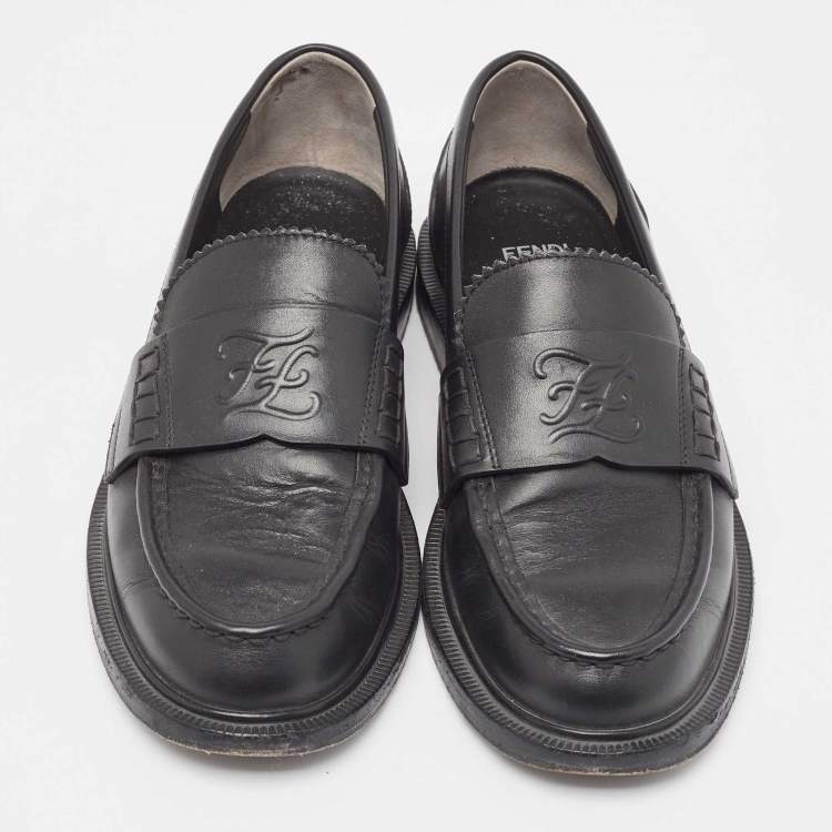 Pre Owned Fendi Black Leather Slip On Loafers Size 36