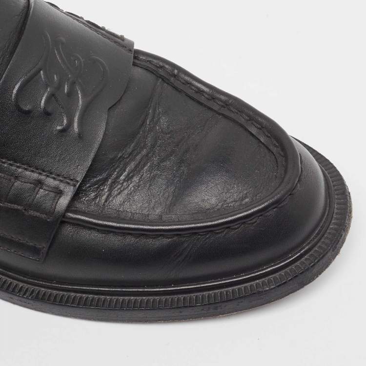 Pre Owned Fendi Black Leather Slip On Loafers Size 36