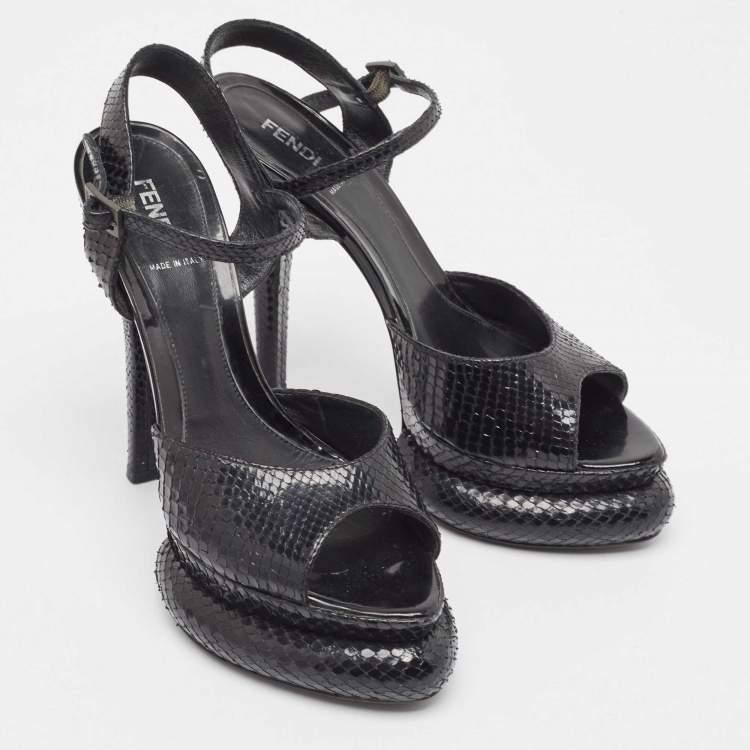 Pre Owned Fendi Black Python Bubble Platform Ankle Strap Sandals Size 38.5