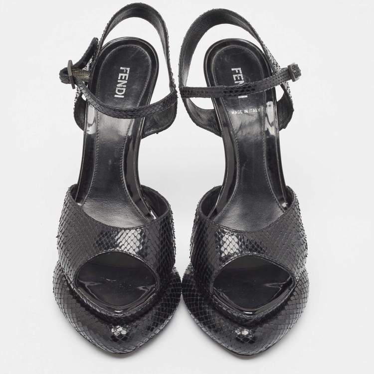 Pre Owned Fendi Black Python Bubble Platform Ankle Strap Sandals Size 38.5