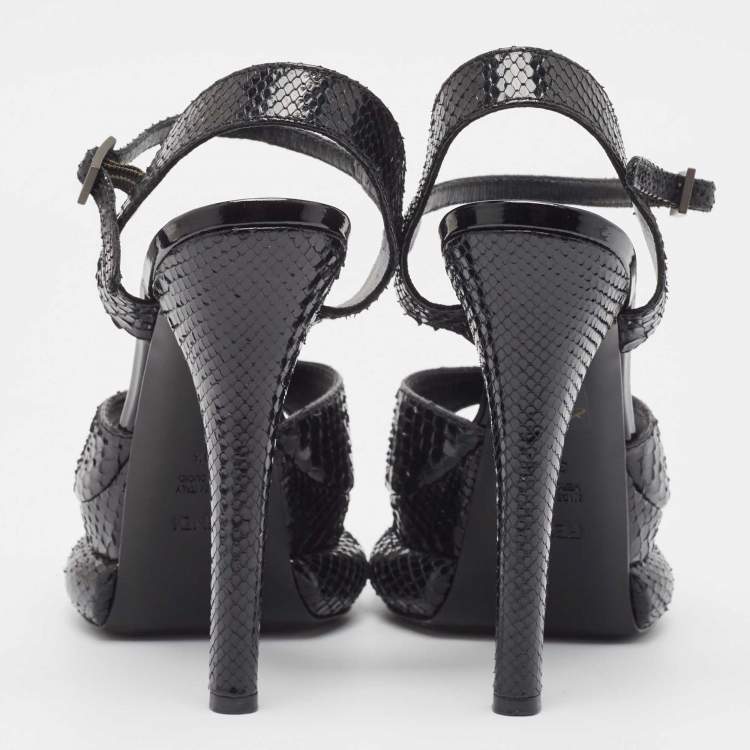 Pre Owned Fendi Black Python Bubble Platform Ankle Strap Sandals Size 38.5
