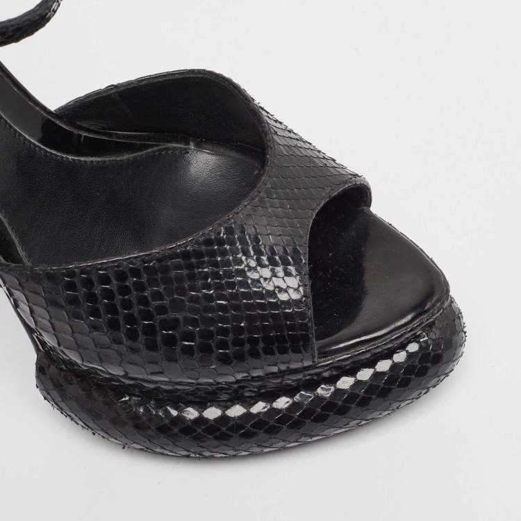 Pre Owned Fendi Black Python Bubble Platform Ankle Strap Sandals Size 38.5