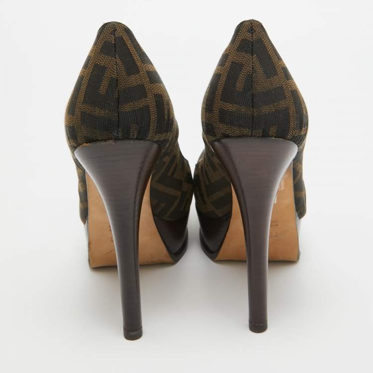 Pre Owned Fendi Brown Zucca Canvas Fendista Platform Pumps Size 39
