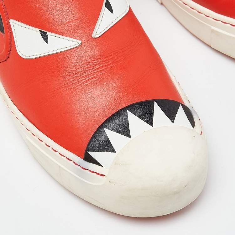 Pre Owned Fendi Tri Color Leather Monster Slip On Sneakers Size 38.5