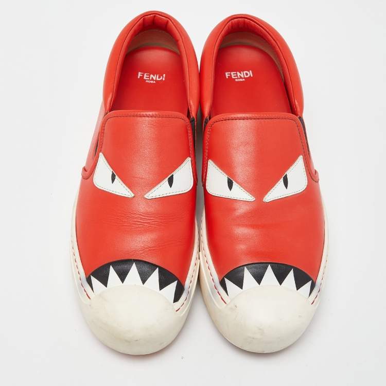 Pre Owned Fendi Tri Color Leather Monster Slip On Sneakers Size 38.5