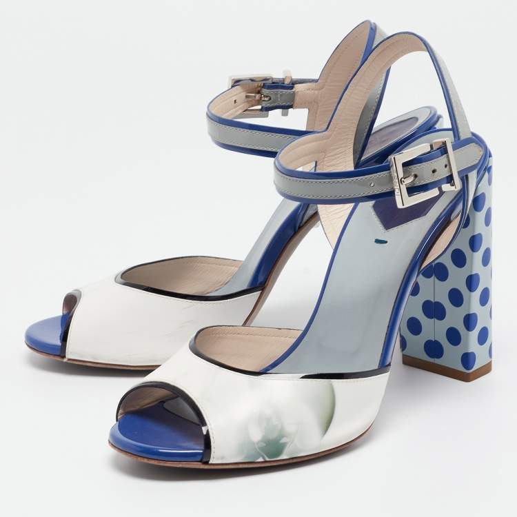 Pre Owned Fendi Tricolor Floral Print Ombre Leather and Patent Ankle Strap Sandals Size 38