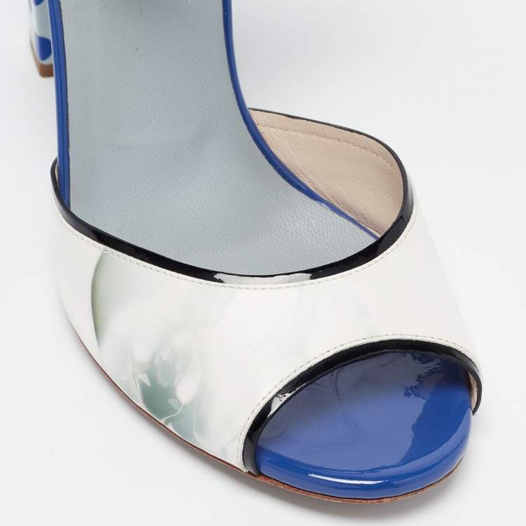 Pre Owned Fendi Tricolor Floral Print Ombre Leather and Patent Ankle Strap Sandals Size 38