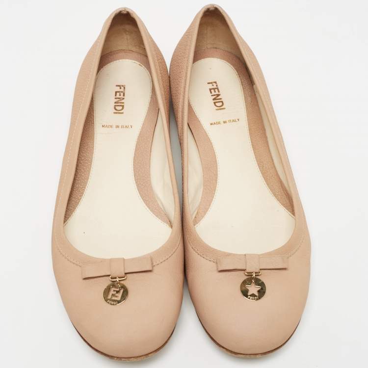 Pre Owned Fendi Beige Leather Ballet Flats Size 38.5