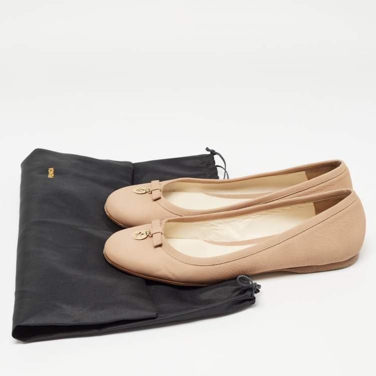 Pre Owned Fendi Beige Leather Ballet Flats Size 38.5