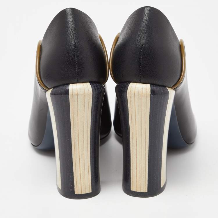 Pre Owned Fendi Black Leather Scallop Lined Peep Toe Sandals Size 36