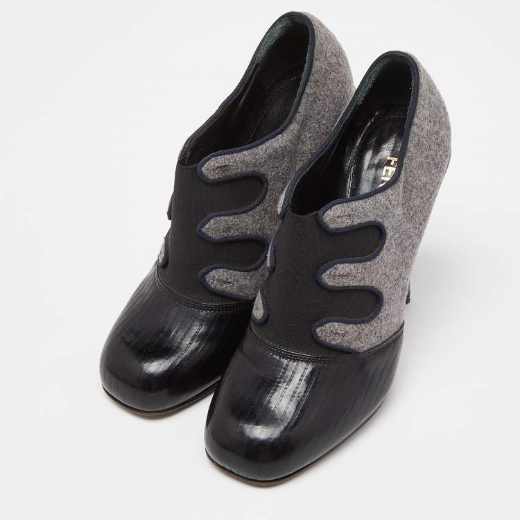 مملوكة مسبقًا Fendi Multicolor Patent Leather and Wool Booties Size 37.5