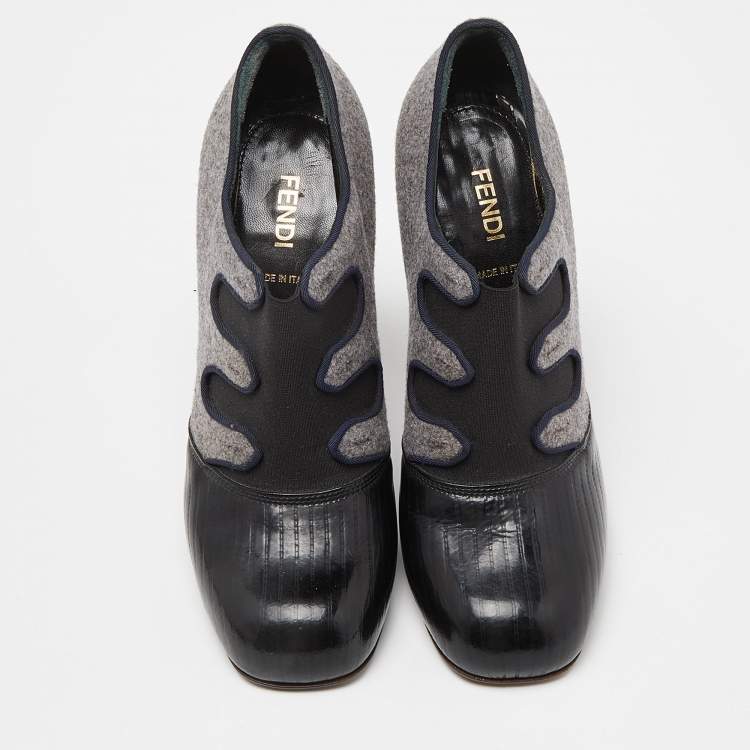 مملوكة مسبقًا Fendi Multicolor Patent Leather and Wool Booties Size 37.5