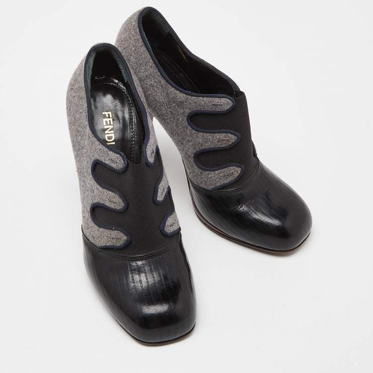 مملوكة مسبقًا Fendi Multicolor Patent Leather and Wool Booties Size 37.5