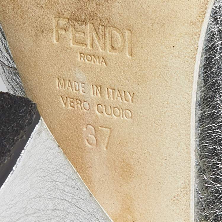 Pre Owned Fendi Silver Leather Marie Antoinette Ankle Boots Size 37