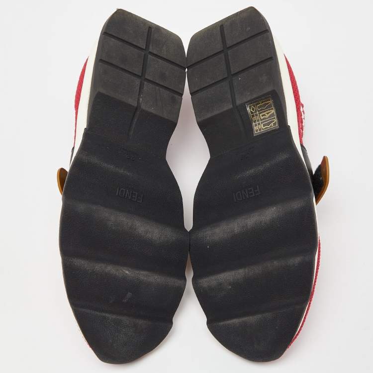 Pre Owned Fendi Red Mesh Rockoko Velcro Strap Slip On Sneakers Size 38
