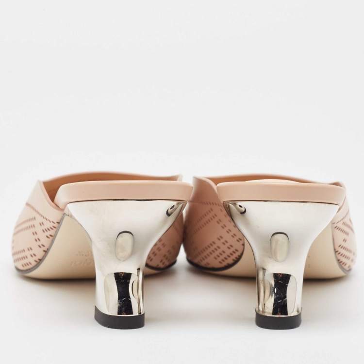Pre Owned Fendi Beige Leather Perforated FF Mules Size 36