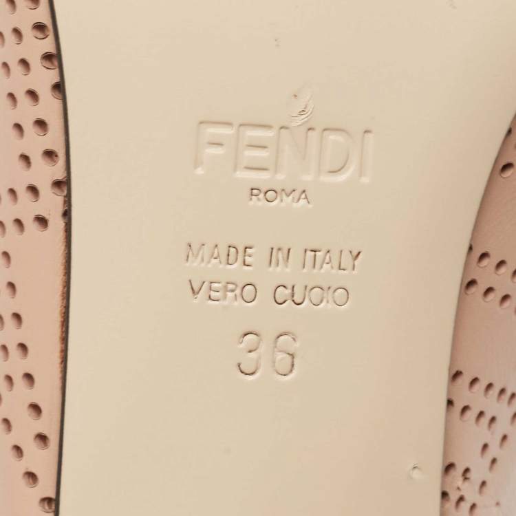 Pre Owned Fendi Beige Leather Perforated FF Mules Size 36