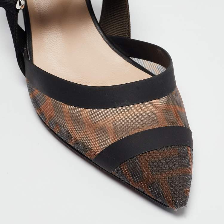 Pre Owned Fendi Brown/Black Zucca Mesh and Leather Colibri Pumps Size 37