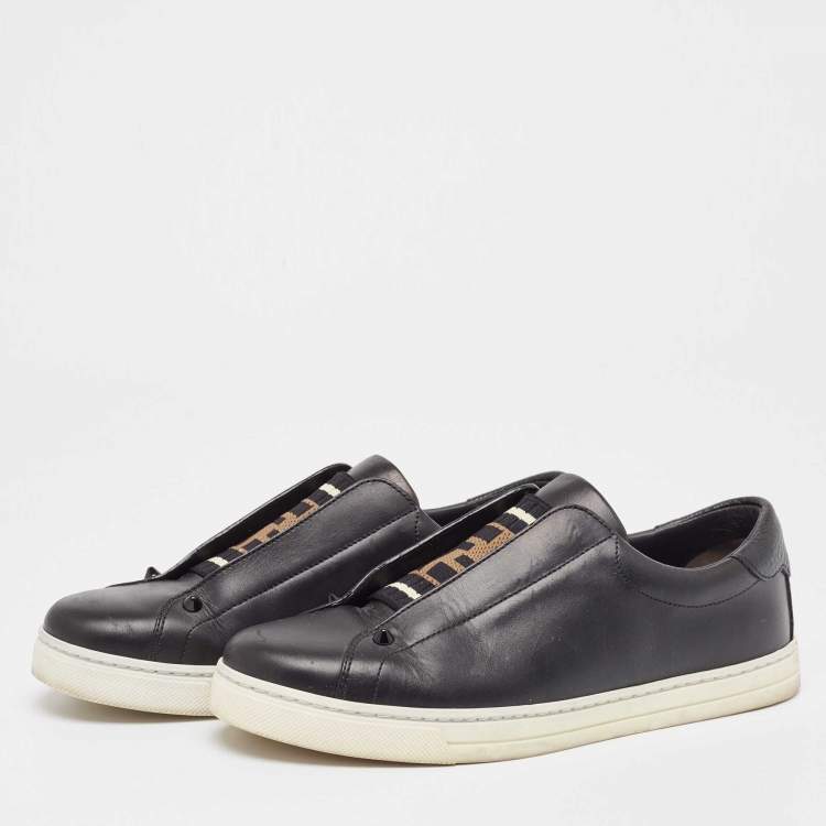 Pre Owned Fendi Black Leather Knitted Logo Rockoclick Slip-On Sneakers Size 38