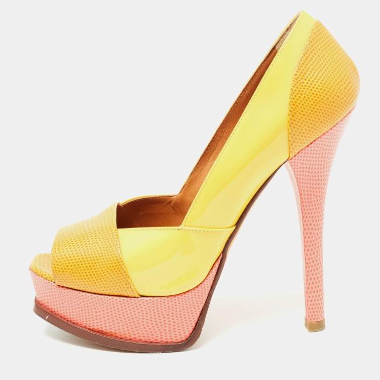Pre Owned Fendi Tricolor Embossed Lizard and Patent Leather Fendista Pumps Size 37