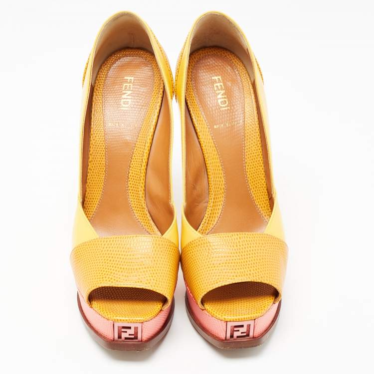 Pre Owned Fendi Tricolor Embossed Lizard and Patent Leather Fendista Pumps Size 37