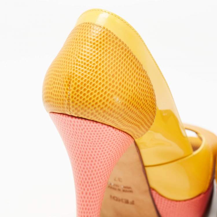Pre Owned Fendi Tricolor Embossed Lizard and Patent Leather Fendista Pumps Size 37