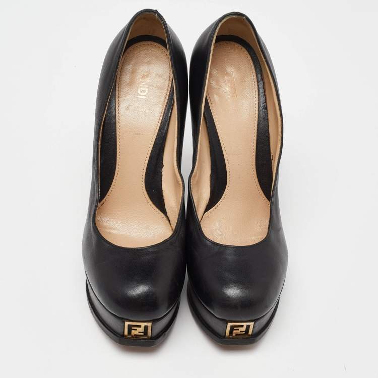 Pre Owned Fendi Black Leather Fendista Platform Pumps Size 38.5