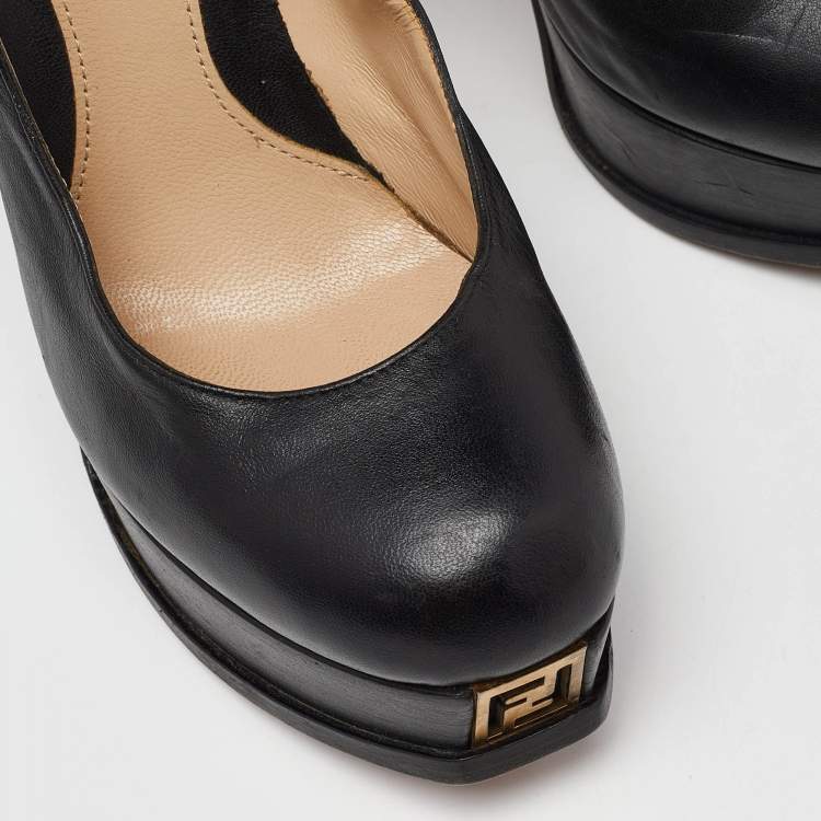 Pre Owned Fendi Black Leather Fendista Platform Pumps Size 38.5