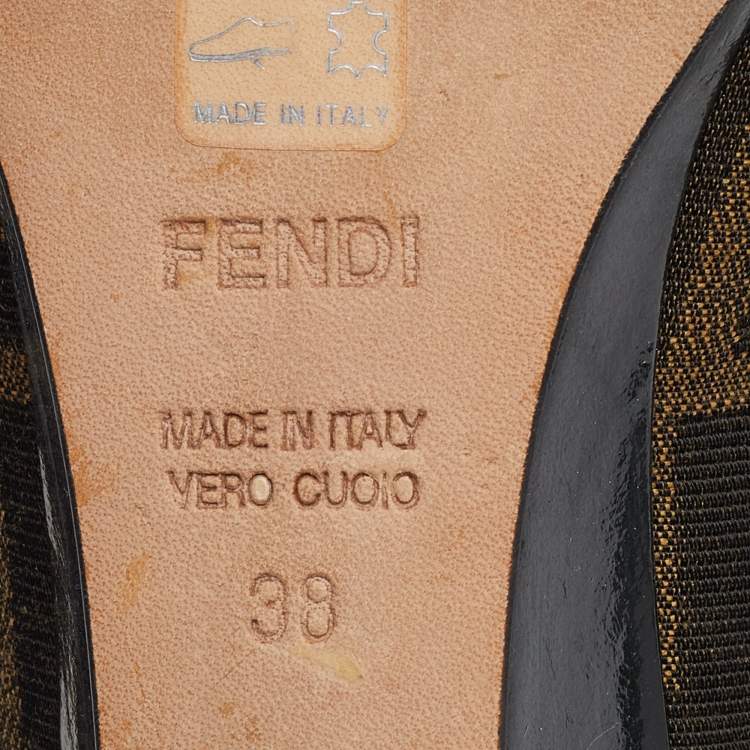 Pre Owned Fendi Brown Zucca Canvas and Leather Bow Wedge Pumps Size 38
