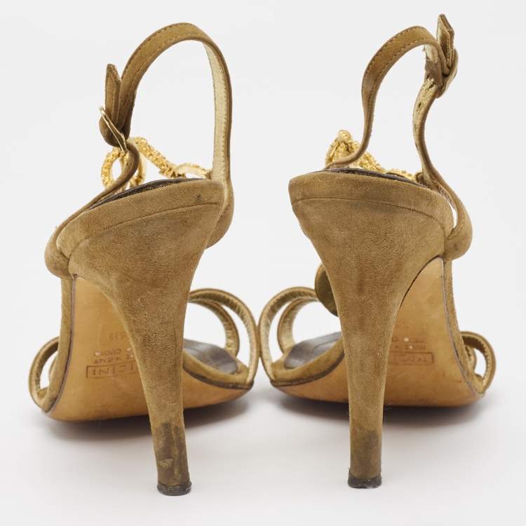 Pre Owned  Giuseppe Zanotti Green Suede Chain Link Embellished Ankle Strap Sandals Size 36.5