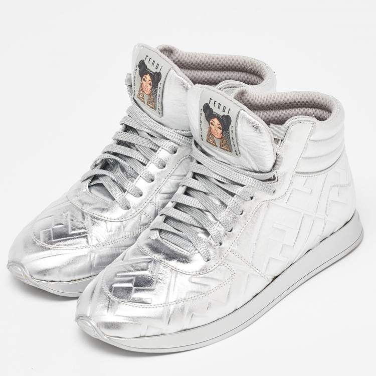 Fendi X Nicki Minaj Silver Laminated Leather High Top Sneakers 37.5 Fendi TLC