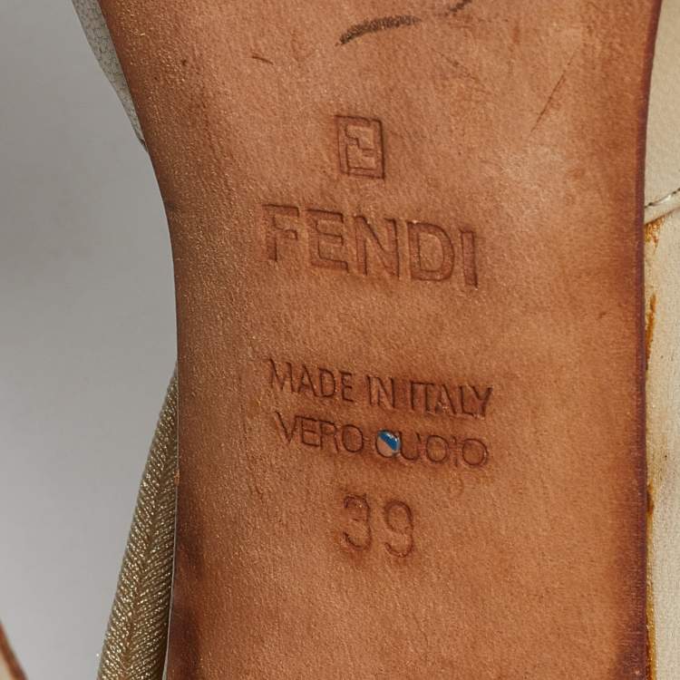 Pre Owned Fendi Beige Leather and Fabric Open Toe Pumps Size 39